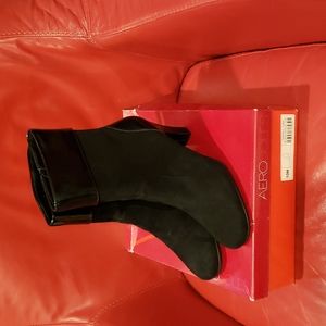 Aerosoles NEW Suede Leather Comfort Heel Boots Booties Patent Contrast BLACK 10M